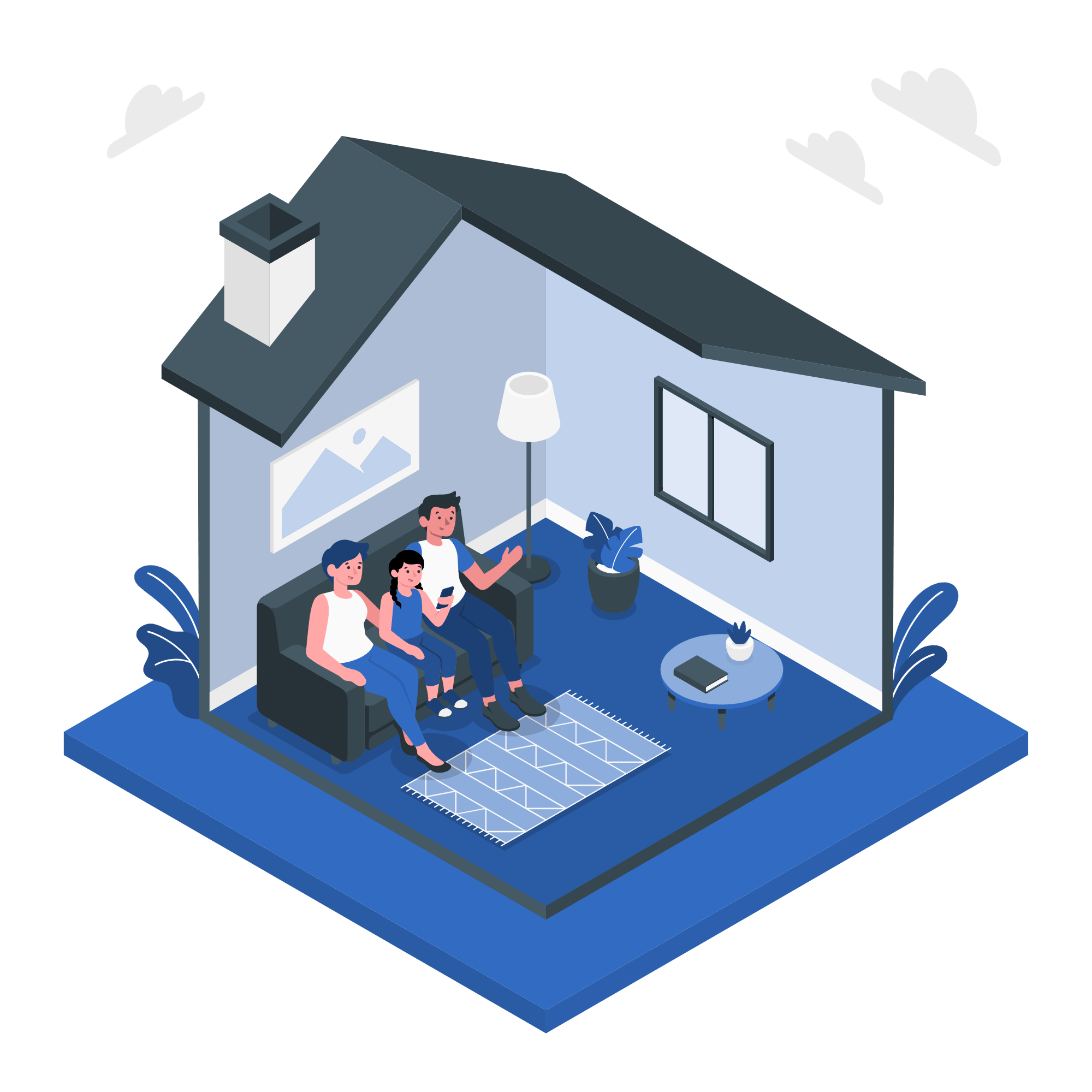 Graphic of couple in home watching TV