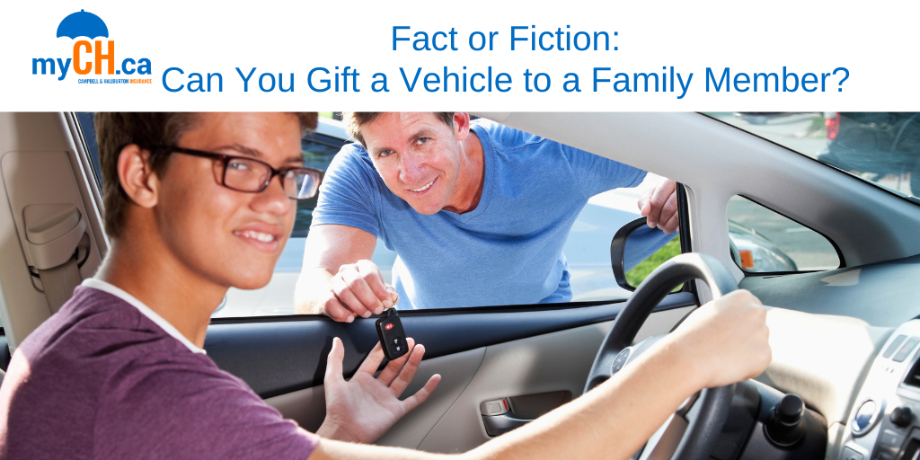 Fact or Fiction: Can you gift a vehicle to a family member? Dad handing keys to a car to a son